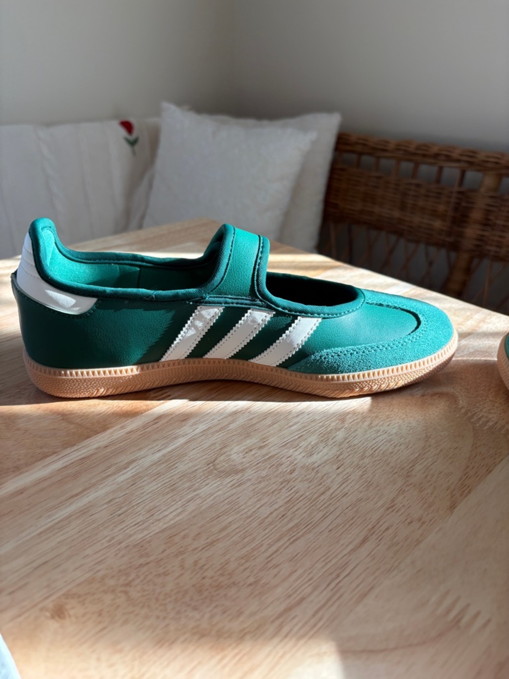 adidas Samba Mary Jane in Dark Green and White with Gum Sole - Picture 2 of 5